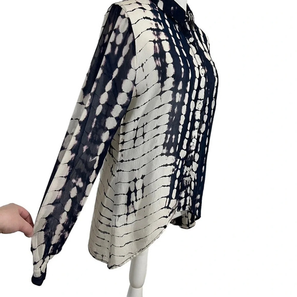 Patrons Of Peace Button Up Blouse Medium Watercolor Stripes Cutout Back Blue Top - Picture 3 of 10